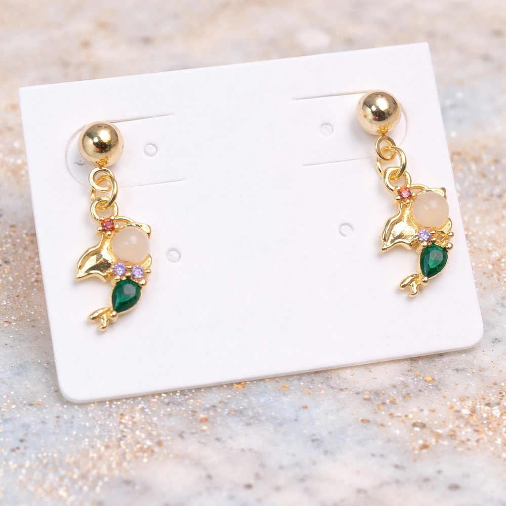 Mermaid Earrings 18K Gold Plated Colorful CZ Dangle Green Drop Dainty Elegant